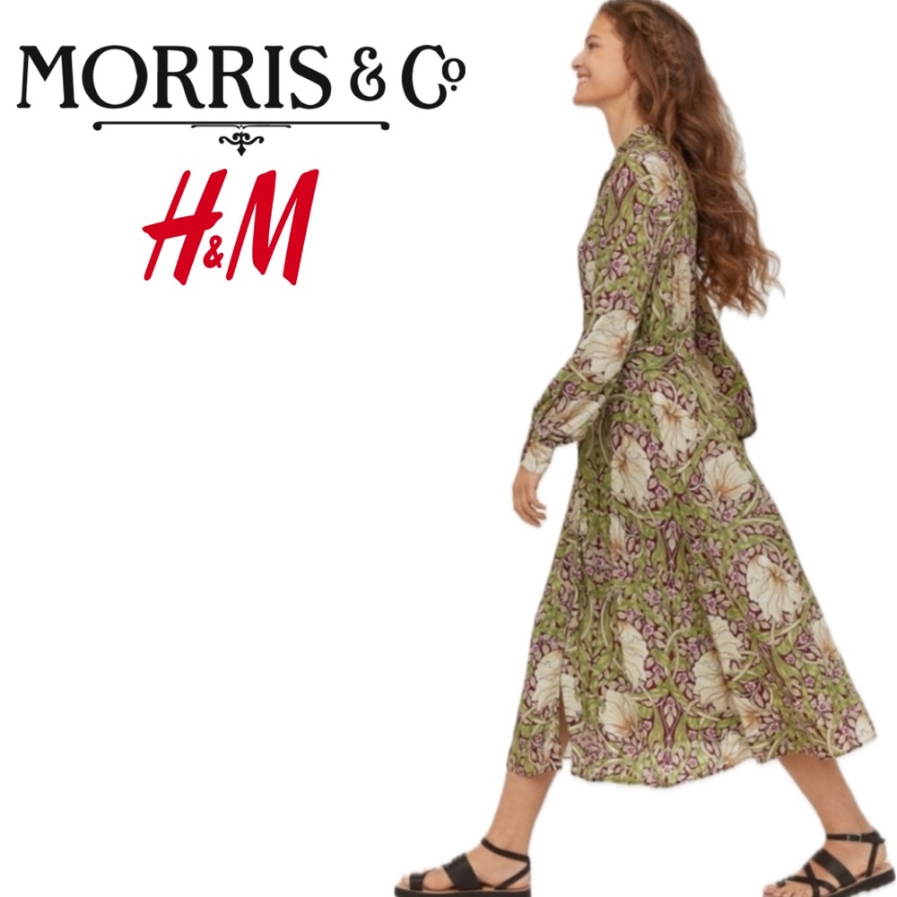 Morris Co H&M Pimpernel Print Button Shirt Dress Burgundy Boho Botanical Flower
